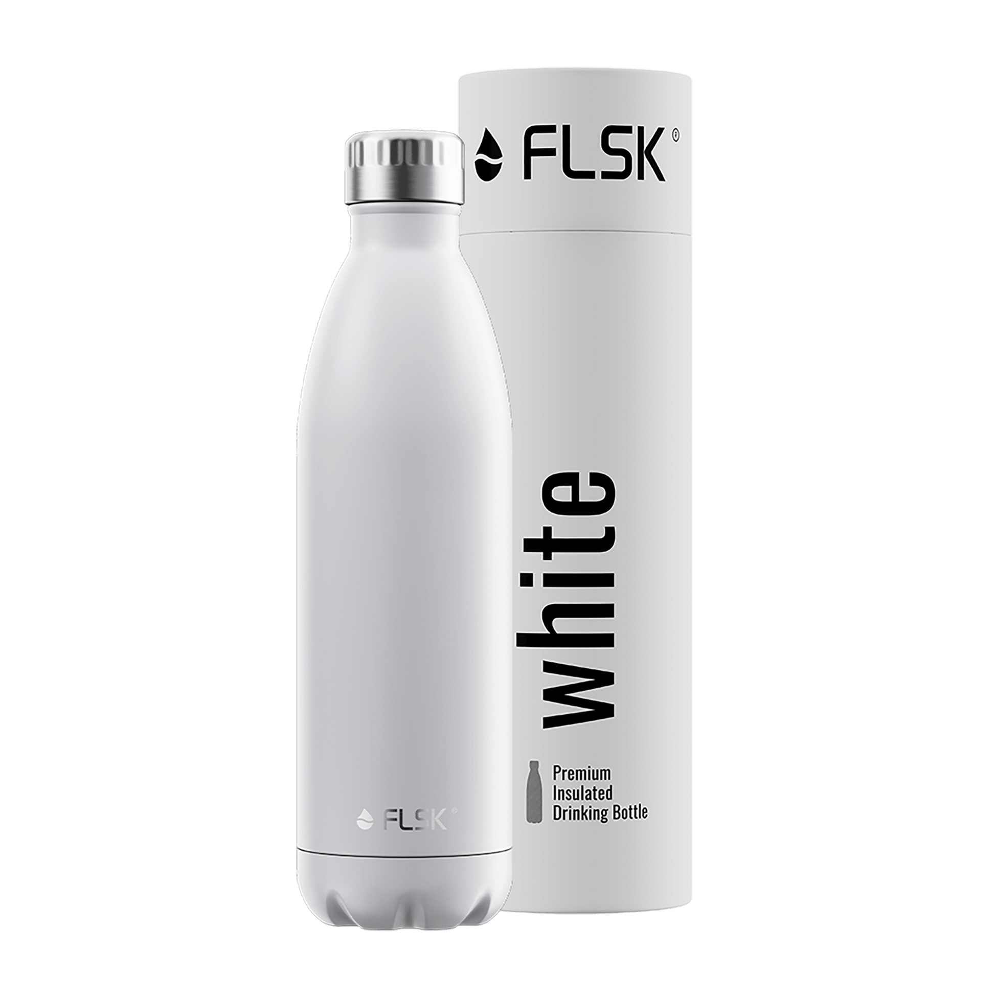 FLSK Trinkflasche 750 ml white aus Edelstahl mit Verpackung