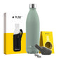 FLSK Premium Bundle Trinkflasche 1000 ml aus Edelstahl sage mit Neoprentasche und Reinigungsperlen