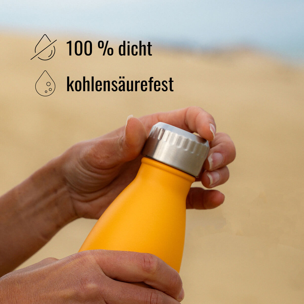 FLSK Trinkflaschen sind 100 % dicht und kohlensäurefest